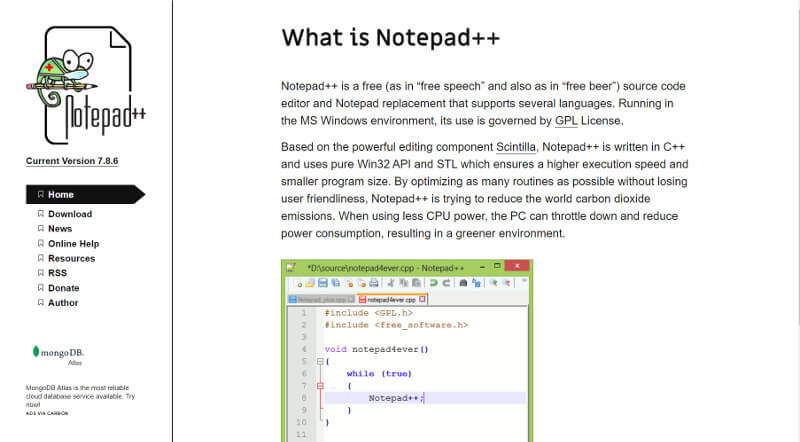 NotePad++公式サイト