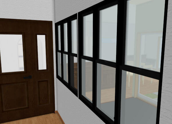 和室につけた室内窓を玄関ホール側から見たイメージ。LDまで視線がほのかに抜ける